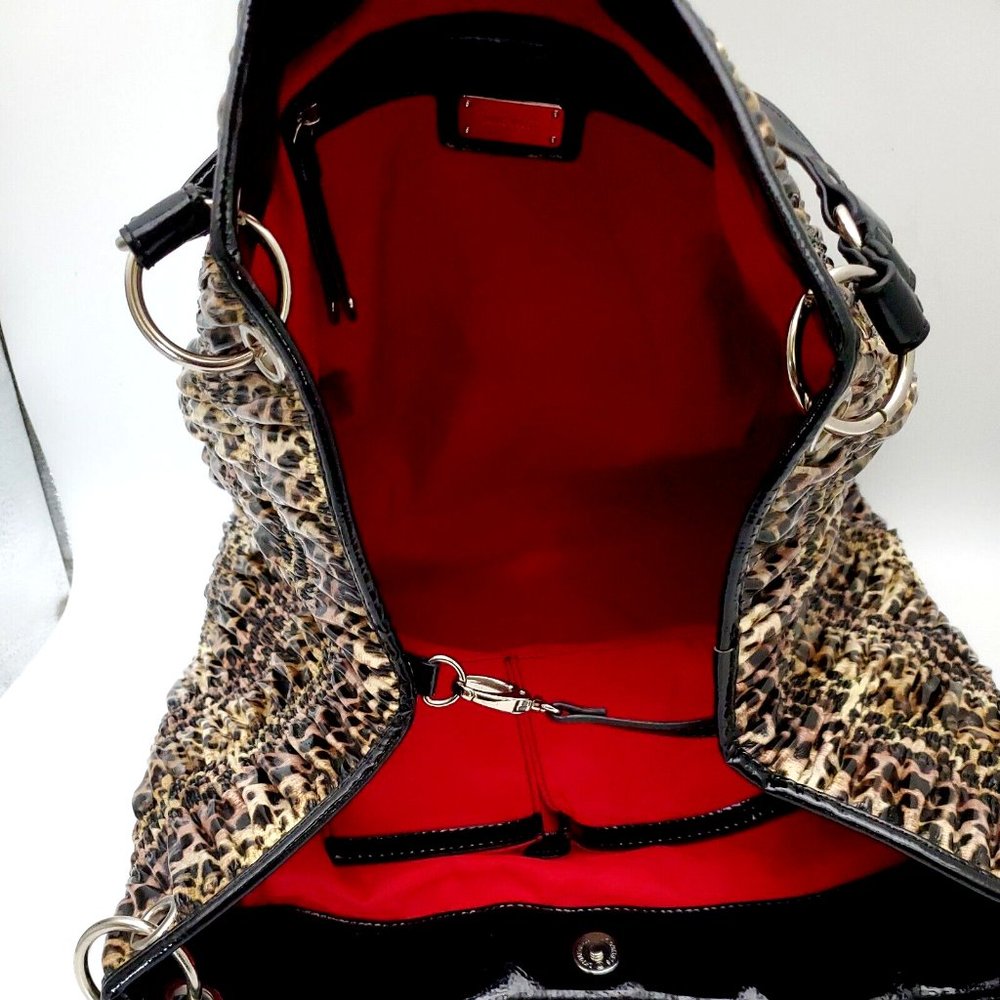 Nine West Wide Leopard / Cheetah Print Patent Faux Leather Purse Black Bottom - Picture 4 of 12